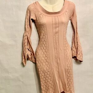 BCBGMaxAzria Blush Pink Knit Bell-Sleeve Bodycon Dress
